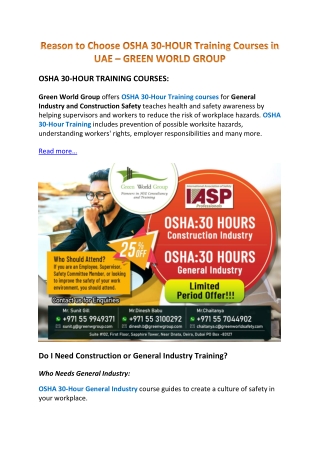 Reason to Choose OSHA 30-HOUR Training Courses in UAE – GREEN WORLD GROUP