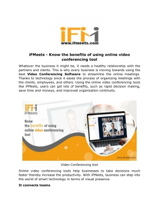 iFMeets - Know the benefits of using online video conferencing tool