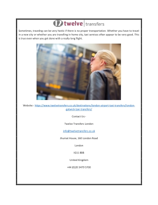 London To Gatwick Taxi | Twelvetransfers.co.uk