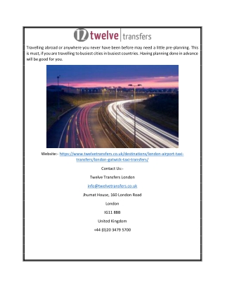 Taxi To Gatwick Airport | Twelvetransfers.co.uk