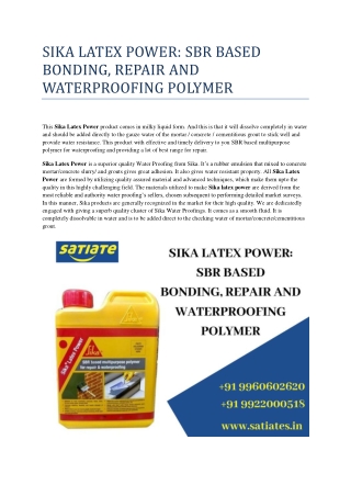 SIKA LATEX POWER: SBR BASED BONDING, REPAIR AND WATERPROOFING POLYMER