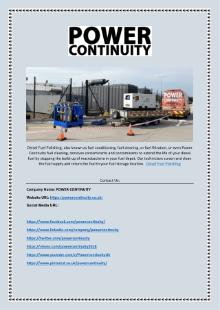 Deisel Fuel Polishing | powercontinuity.co.uk