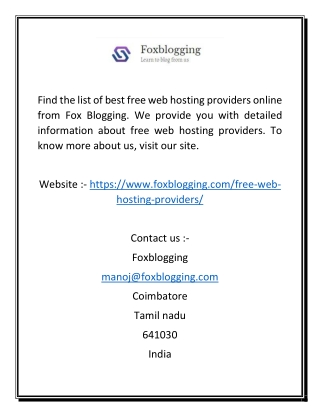 Best Free Web Hosting Providers Online | Foxblogging.com