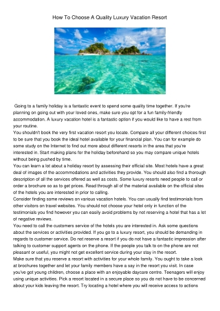 HowToChooseAQualityLuxuryVacationResort