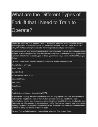 What are the Different Types of Forklift that I Need to Train to Operate?