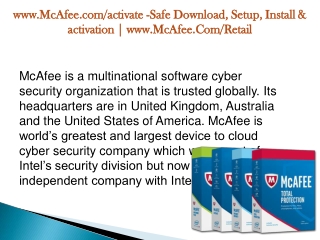 www.McAfee.com/activate -Safe Download, Setup, Install & activation | www.McAfee.Com/Retail