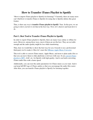 Best Way to Transfer iTunes Playlist to Spotify