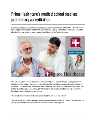 Prime Healthcare's medical school receives preliminary accreditation
