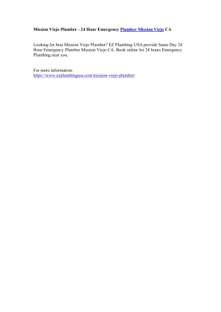 Mission Viejo Plumber - 24 Hour Emergency Plumber Mission Viejo CA