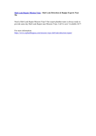 Slab Leak Repair Mission Viejo - Slab Leak Detection & Repipe Experts Near Me
