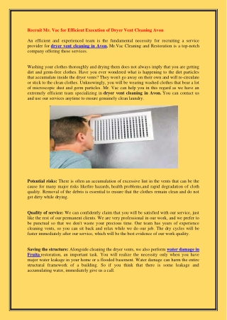 Recruit Mr. Vac for Efficient Execution of Dryer Vent Cleaning Avon