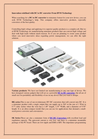 Innovation redefined with DC to DC converter From HVM Technology