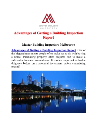 Advantages of Getting a Building Inspection Report