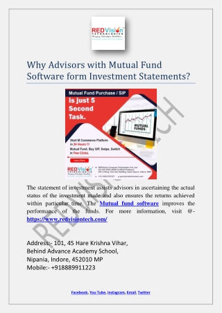 Why Advisors with Mutual Fund Software form Investment Statements?