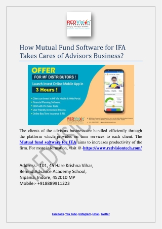 How Mutual Fund Software for IFA Takes Cares of Advisors Business?