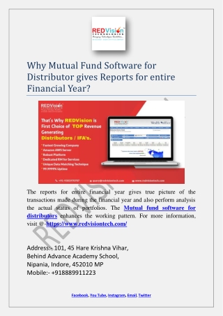 Why Mutual Fund Software for Distributor gives Reports for entire Financial Year?