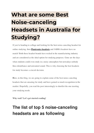 Best Noise-canceling Headsets in Australia 2021
