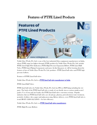 Features of PTFE Lined Products