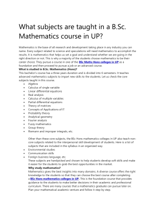 What subjects are taught in a B.Sc. Mathematics course in UP?