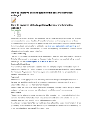 How to improve skills to get into the best mathematics college?