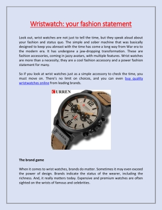 Wristwatch: your fashion statement