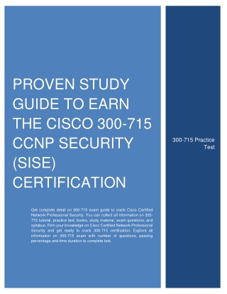 PROVEN STUDY GUIDE TO EARN THE CISCO 300-715 CCNP SECURITY (SISE) CERTIFICATION