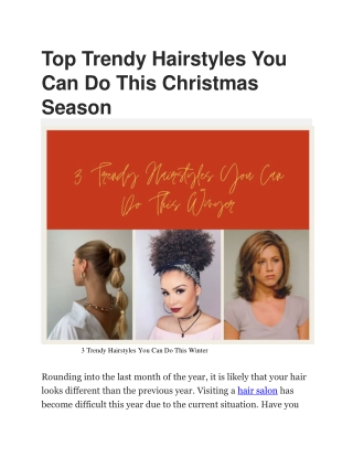 Top Trendy Hairstyles You Can Do This Christmas Season