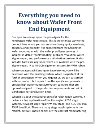 Everything you need to know about Wafer Front End Equipment