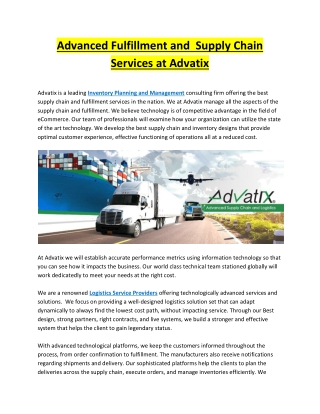 Advanced Fulfillment and  Supply Chain Services at Advatix