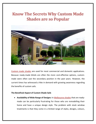 Know The Secrets Why Custom Made Shades are so Popular