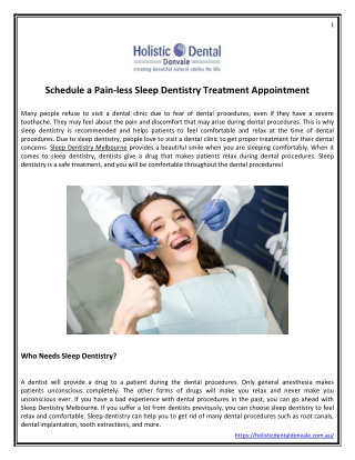 Schedule a Pain-less Sleep Dentistry Treatment Appointment