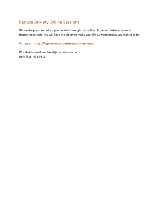 Reduce Anxiety Online Sessions