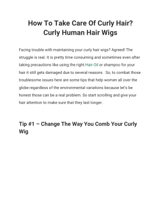 How To Take Care Of Curly Hair? Curly Human Hair Wigs