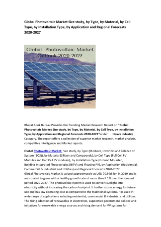 Global  Photovoltaic Market Outlook 2027