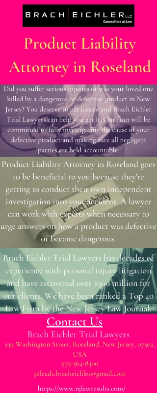 Product Liability Attorney in Roseland