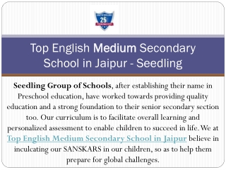 Top English Medium Secondary School in Jaipur - Seedling