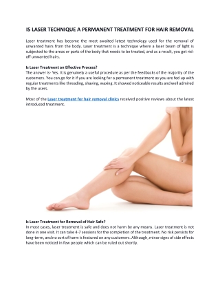 IS LASER TECHNIQUE A PERMANENT TREATMENT FOR HAIR REMOVAL