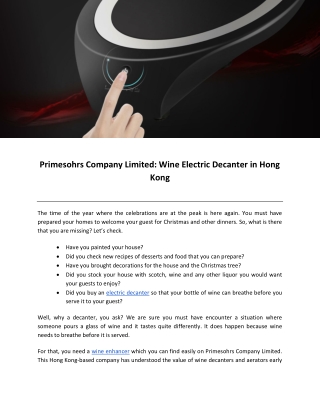 Primesohrs Company Limited: Wine Electric Decanter in Hong Kong