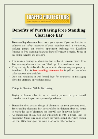 Benefits of Purchasing Free Standing Clearance Bar