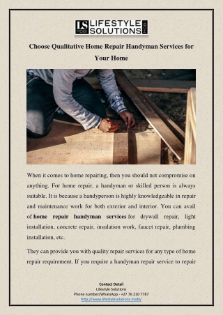 Choose Qualitative Home Repair Handyman Services for Your Home
