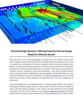 Thermal Design Solutions: Offering Powerful Thermal Design Model for Effective Results
