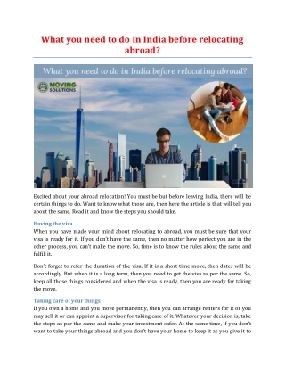 What you need to do in India before relocating abroad?