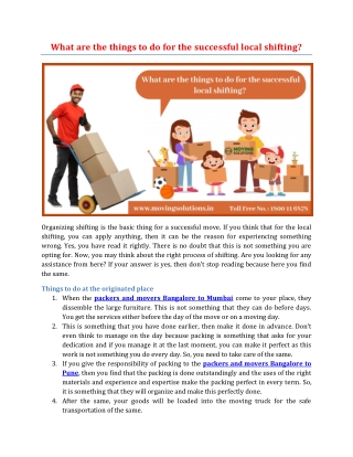 What are the things to do for the successful local shifting?