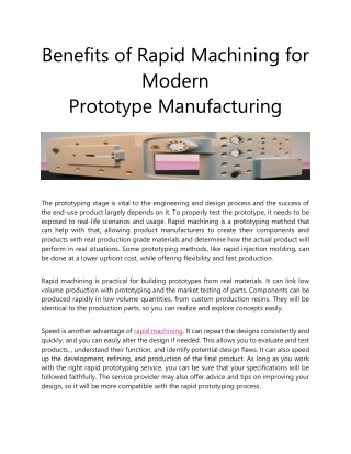 Benefits of Rapid Machining for Modern Prototype Manufacturing