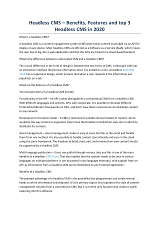 Headless CMS – Benefits, Features and top 3 Headless CMS in 2020