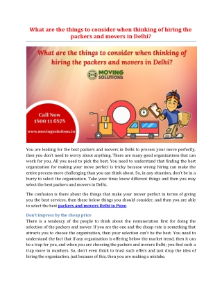 What are the things to consider when thinking of hiring the packers and movers in Delhi?