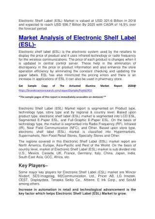Electronic Shelf Label Market Size 2020|  USD 936.7 Billion By 2025 with CAGR of 16.5% Forecast 2025