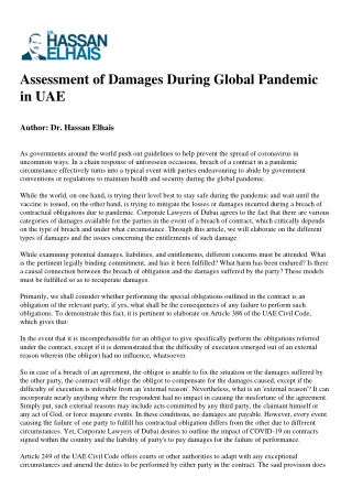 Assessment of Damages During Global Pandemic in UAE