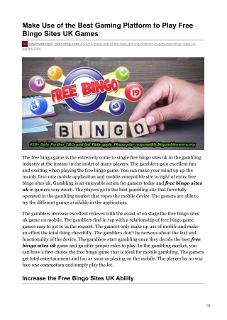 Make Use of the Best Gaming Platform to Play Free Bingo Sites UK Games