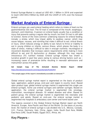Enteral Syringe  Market to Hit USD 840.2 Million with a CAGR of 4.9% by 2025